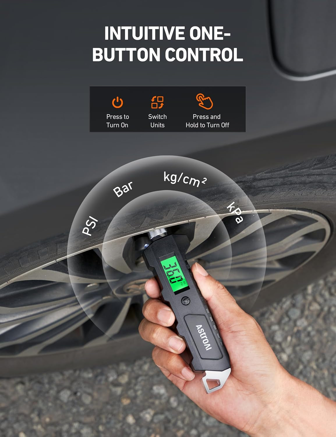 High-Precision Digital Tire Pressure Gauge - 230 PSI with Backlit LCD and Flashlight for Cars and Bicycles