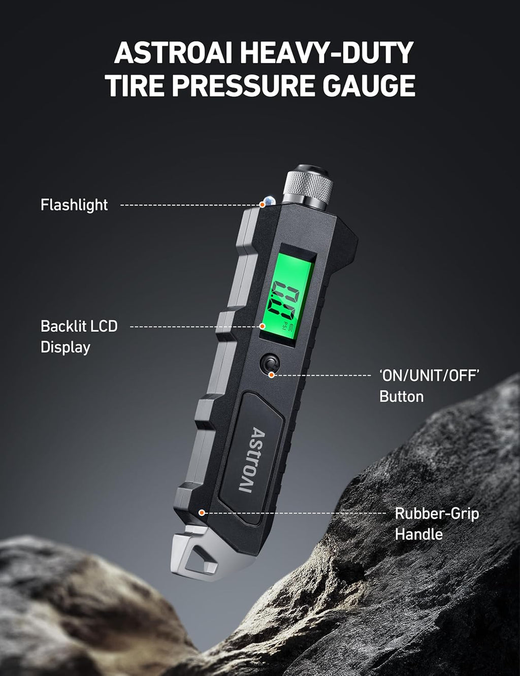 High-Precision Digital Tire Pressure Gauge - 230 PSI with Backlit LCD and Flashlight for Cars and Bicycles