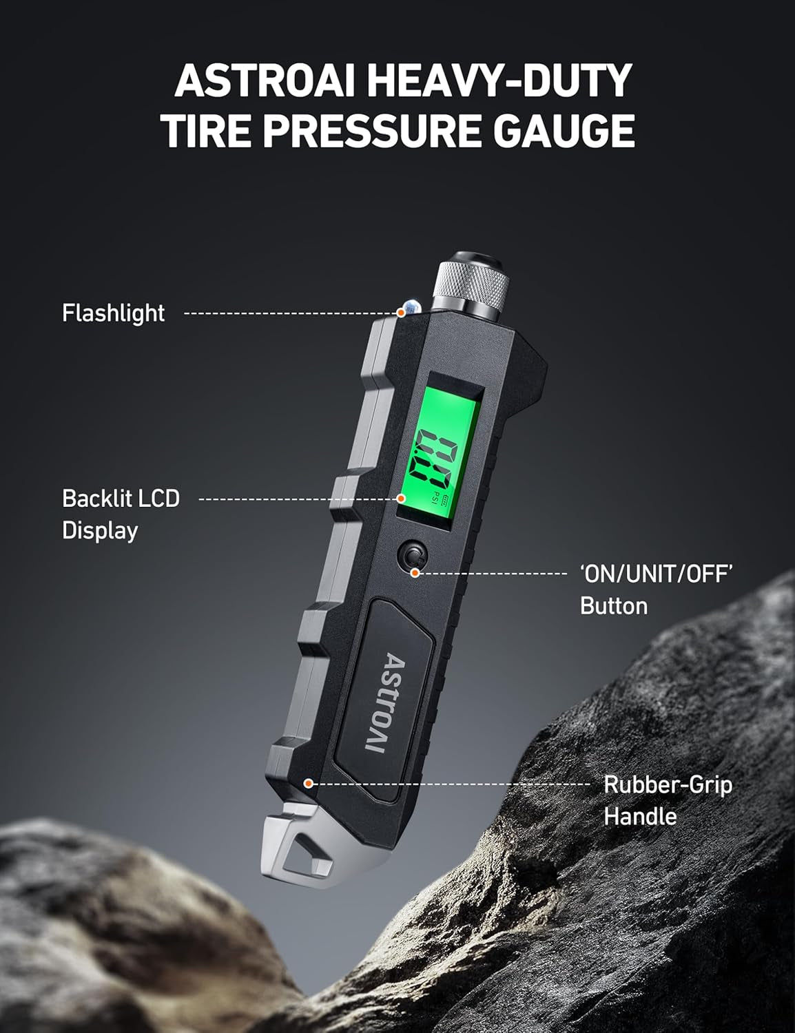 High-Precision Digital Tire Pressure Gauge - 230 PSI with Backlit LCD and Flashlight for Cars and Bicycles