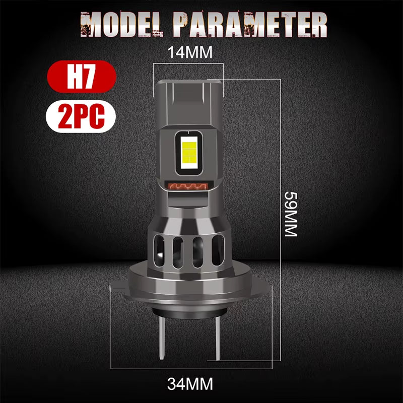 Upgrade Your Ride: Dualvision 2Pcs 1000W Turbo H7 LED CANBUS Mini Headlight Bulbs - Wireless, 6000K White Light