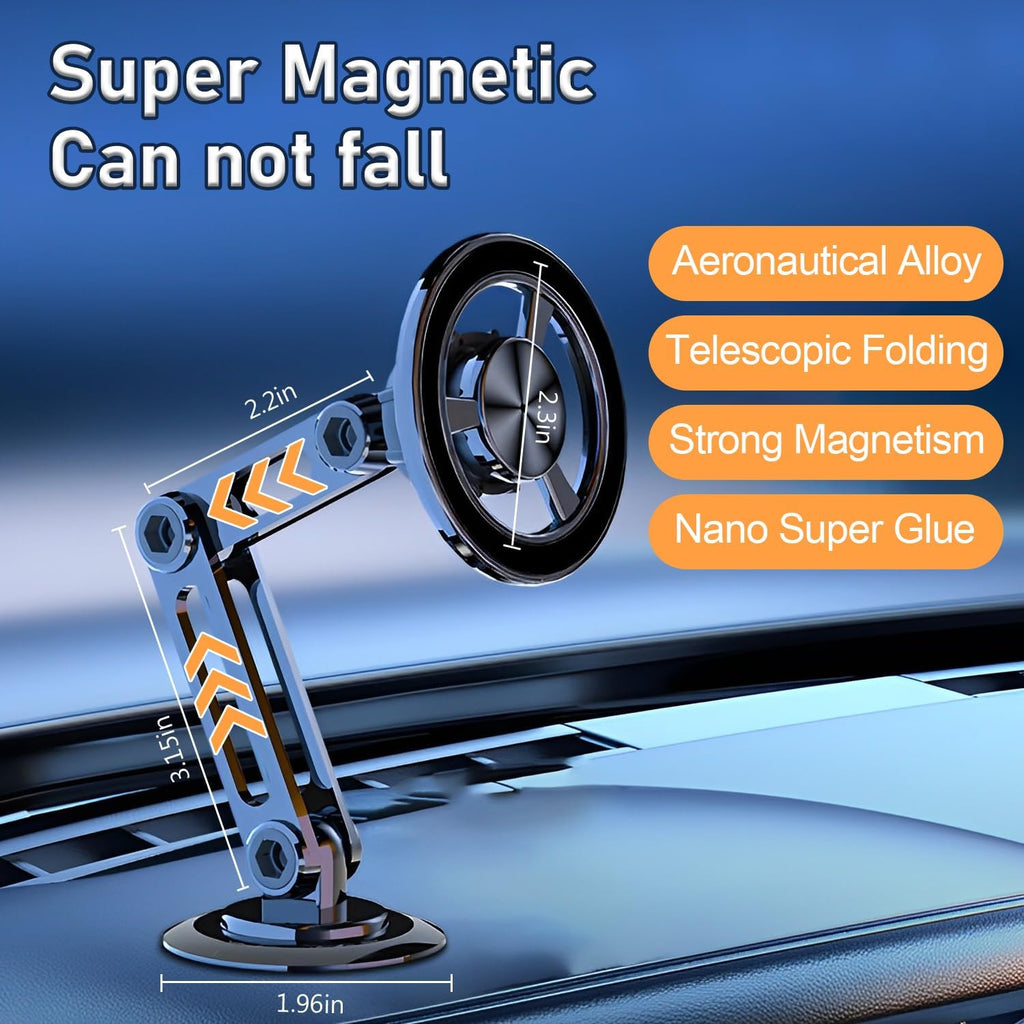 Universal 360° PRO Magnetic Suction Phone Holder Car,Alloy Folding Magnetic Cell Phone Holder for Car [Super Strong Magnet] Bracket Magnetic Dashboard Phone Car Mount for All Smartphone (Black)