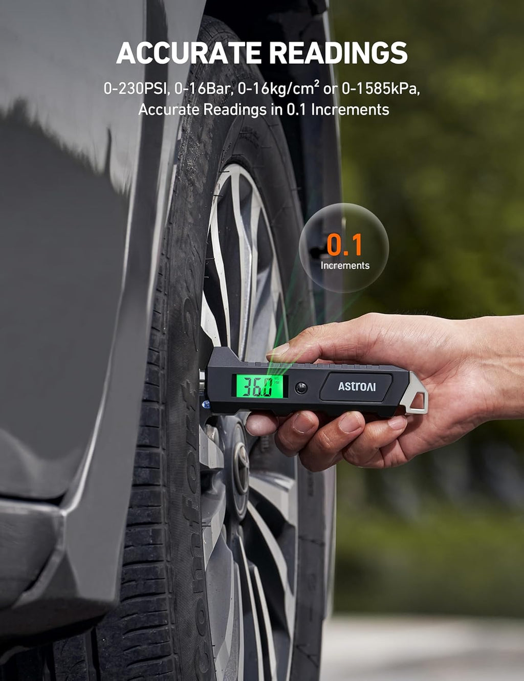 High-Precision Digital Tire Pressure Gauge - 230 PSI with Backlit LCD and Flashlight for Cars and Bicycles