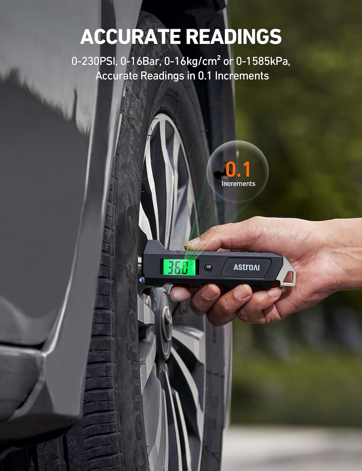 High-Precision Digital Tire Pressure Gauge - 230 PSI with Backlit LCD and Flashlight for Cars and Bicycles