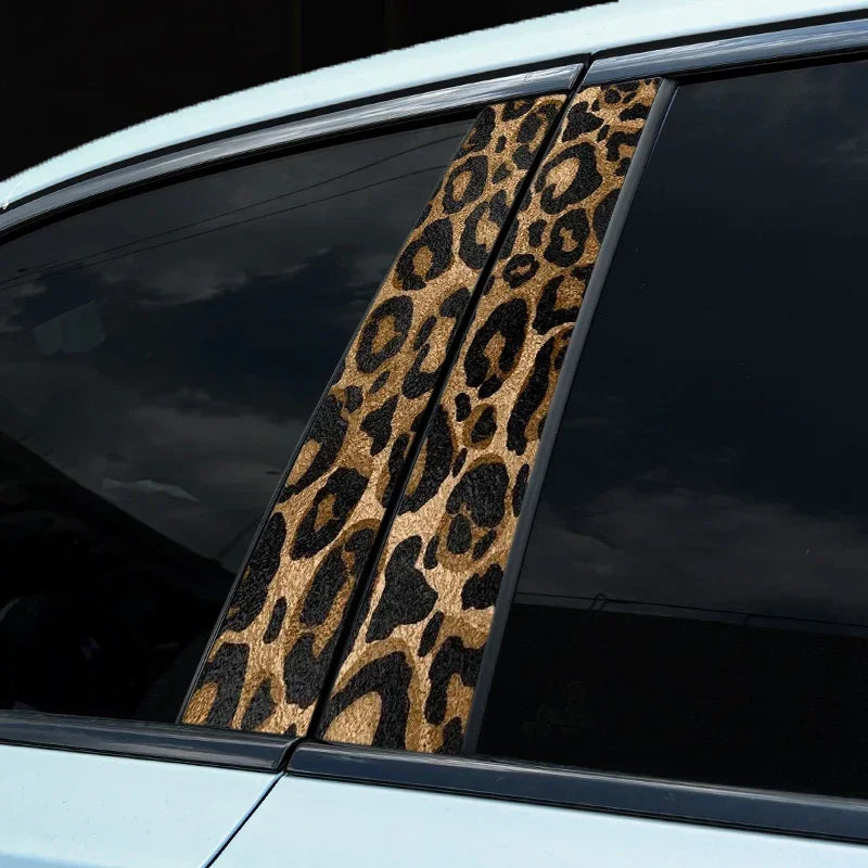 Leopard Print Car Stickers - Waterproof Vinyl DIY Door Decals for Stylish Auto B Pillar Protection