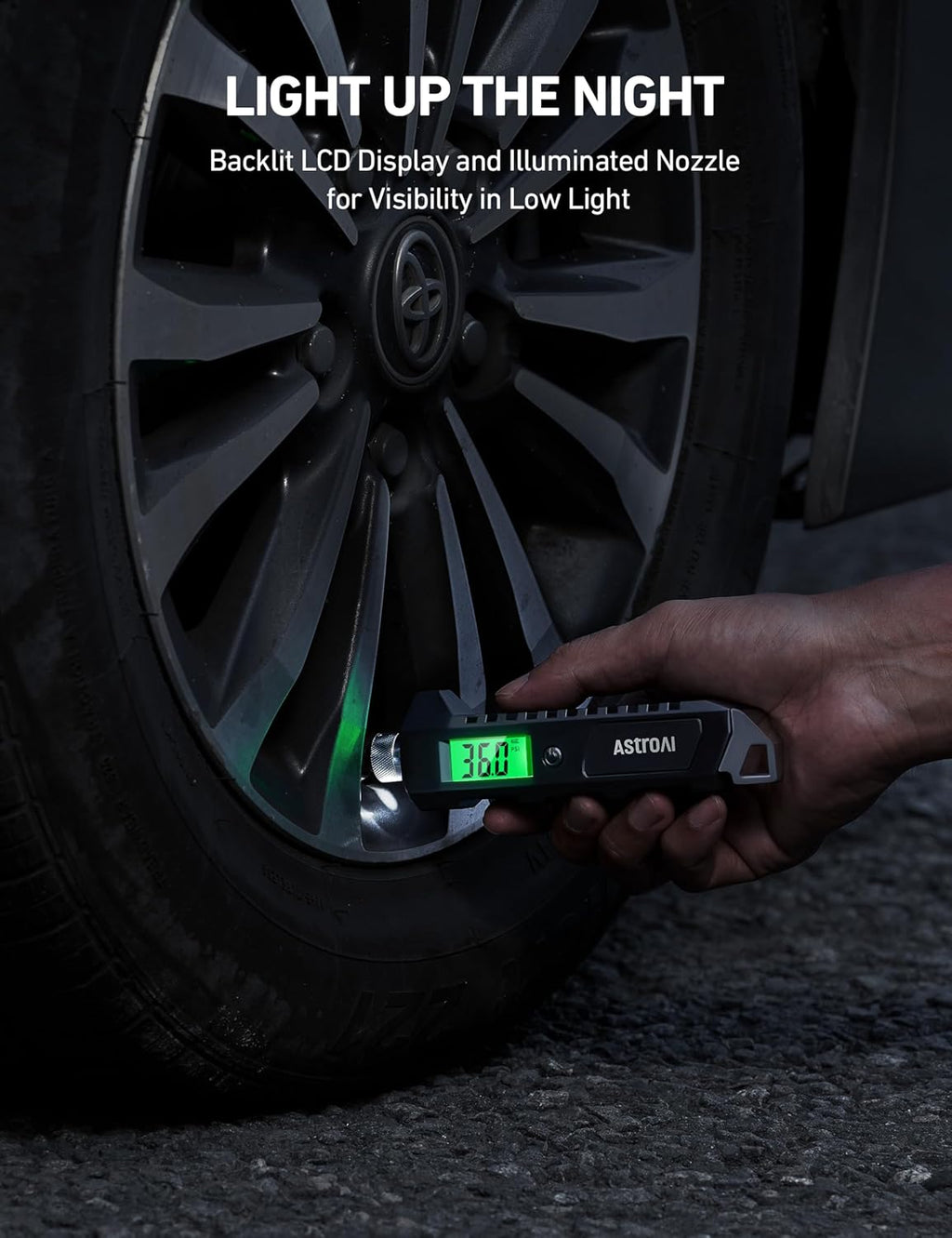 High-Precision Digital Tire Pressure Gauge - 230 PSI with Backlit LCD and Flashlight for Cars and Bicycles