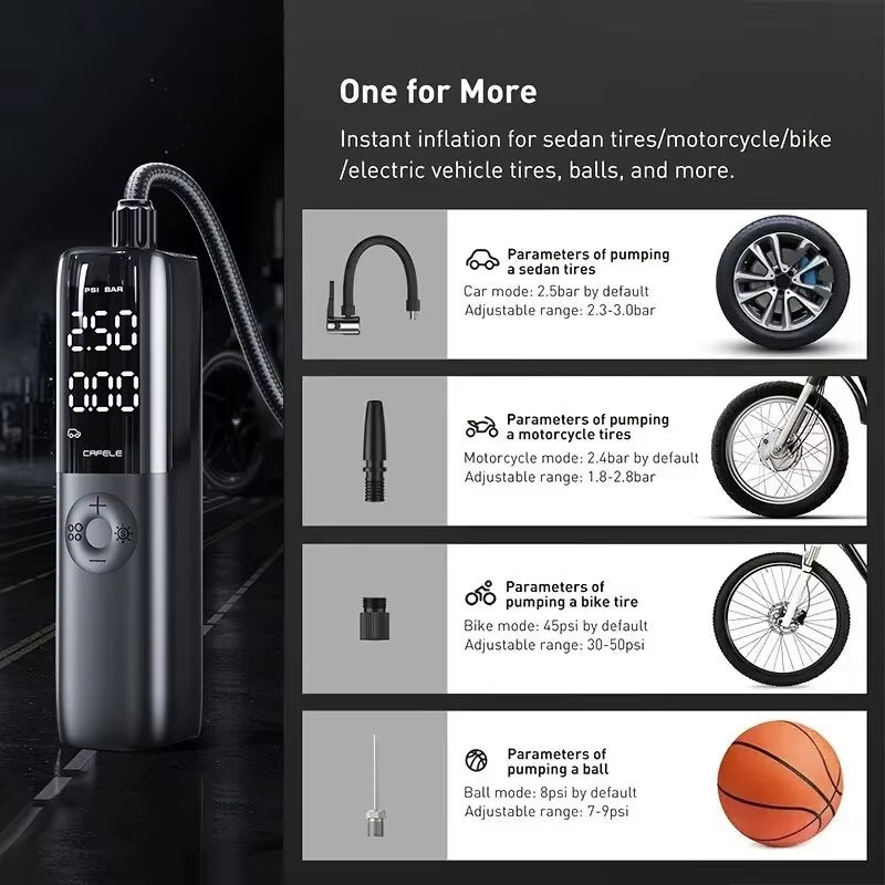 Effortless Inflation Anywhere: Portable 12V 150PSI Car Tire Air Pump with Extended Cord for Cars, Motorcycles, and Bicycles