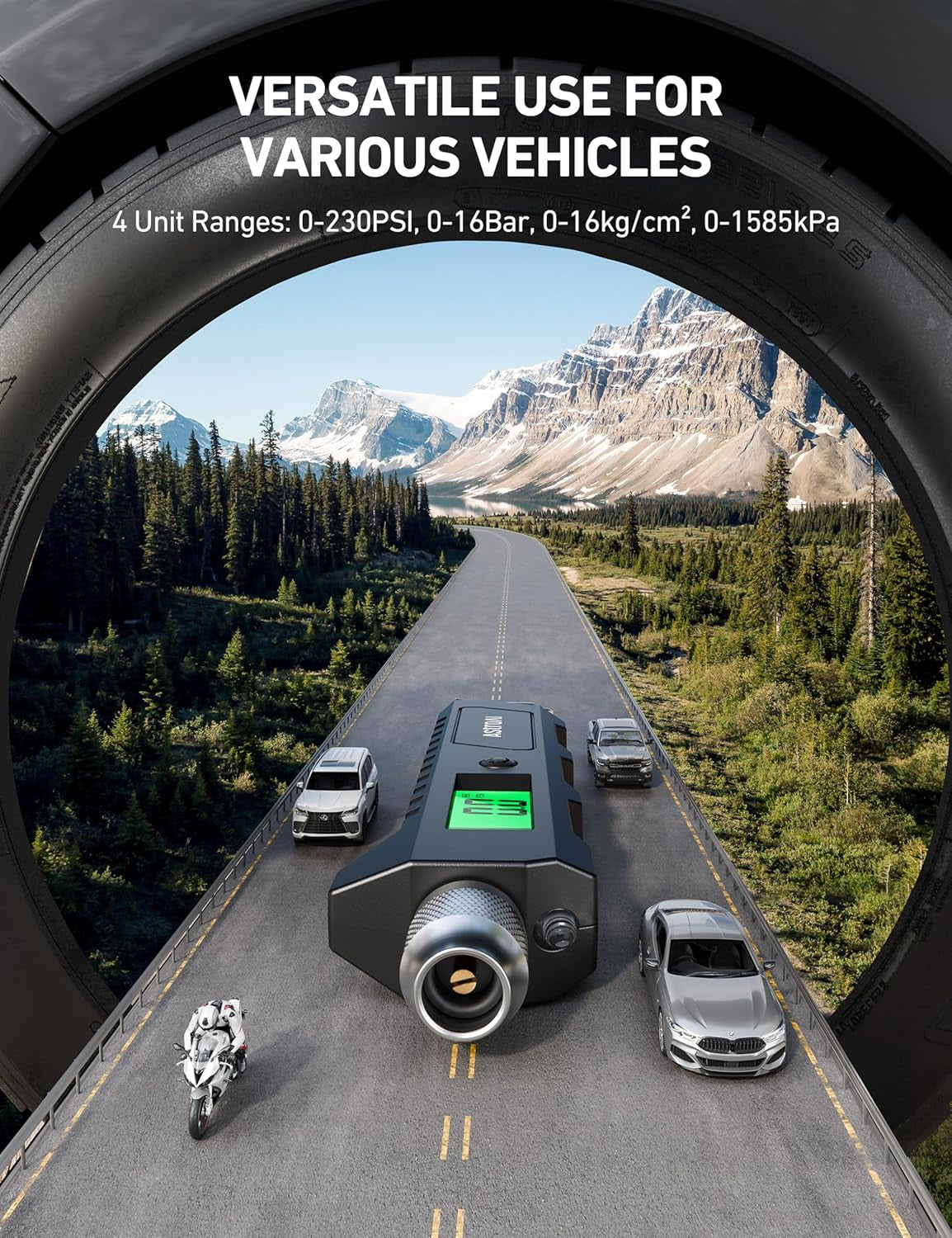 High-Precision Digital Tire Pressure Gauge - 230 PSI with Backlit LCD and Flashlight for Cars and Bicycles